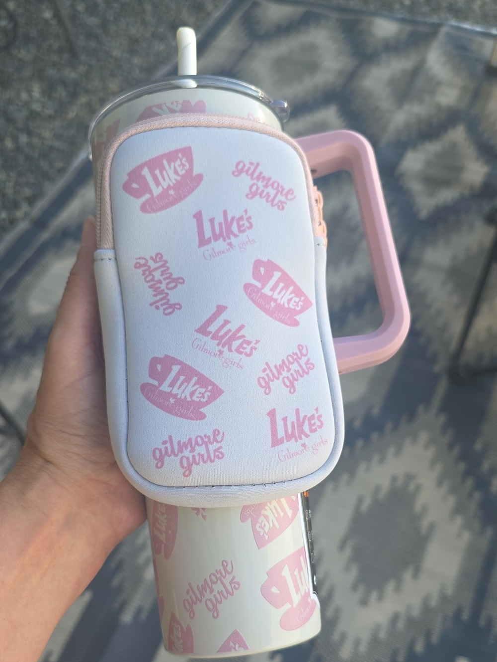 Gilmore girl's 'Luke's' Pink Water Bottle Sleeve and Handle